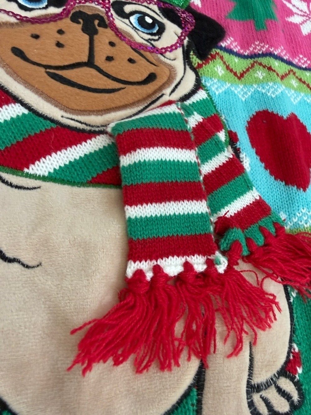 Christmas Holiday Pugmas Sweater Long Sleeves Knit Pug Dog Size Medium - Picture 9 of 17